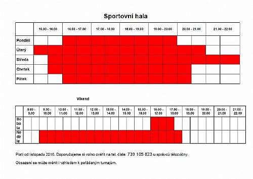 Sportovní hala - provoz od 1. 12. 2016